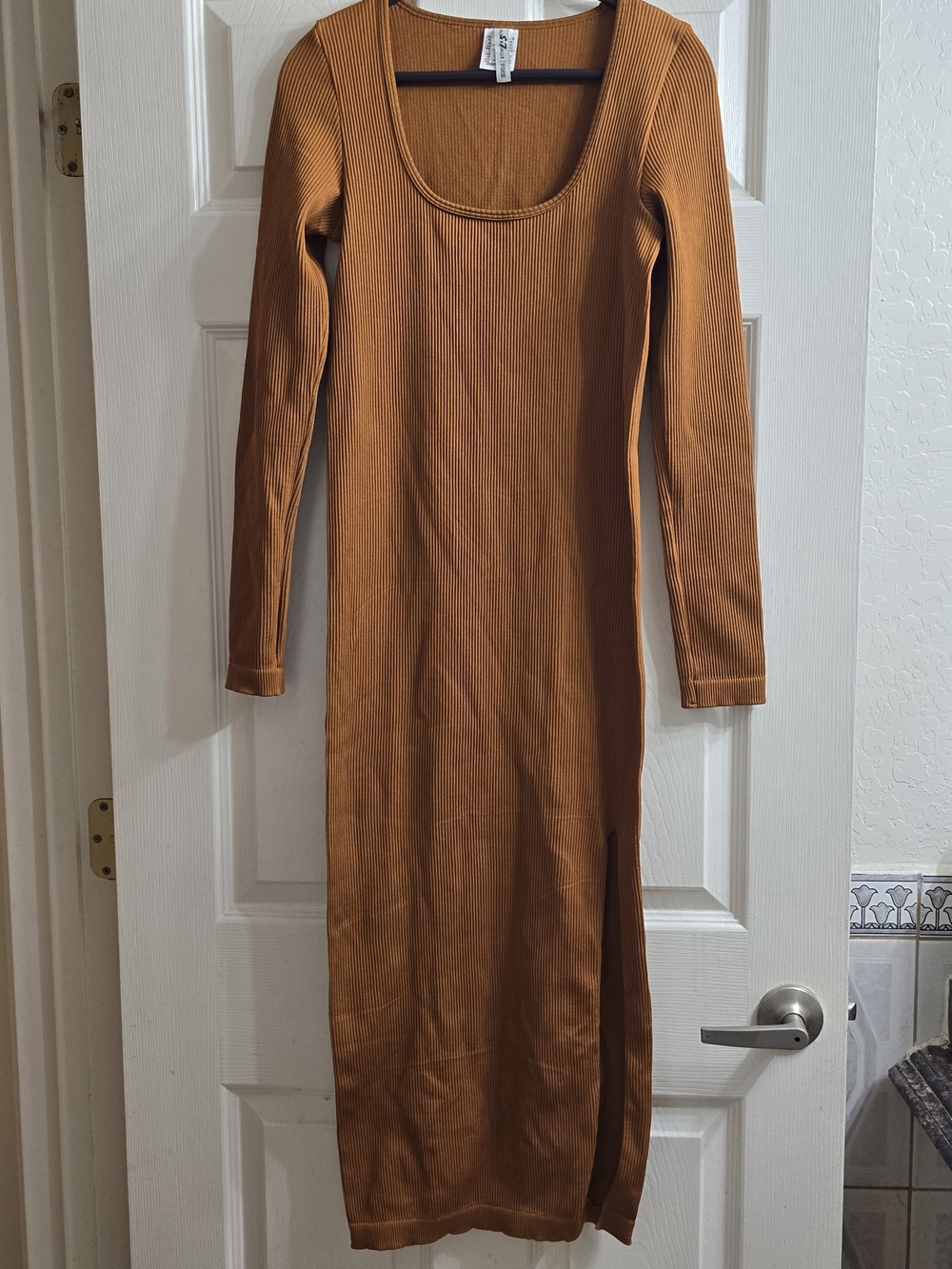 Victorias Secret Pink ChloeXHalle Ribbed Long Sleeve Midi Dress - Orange/Brown